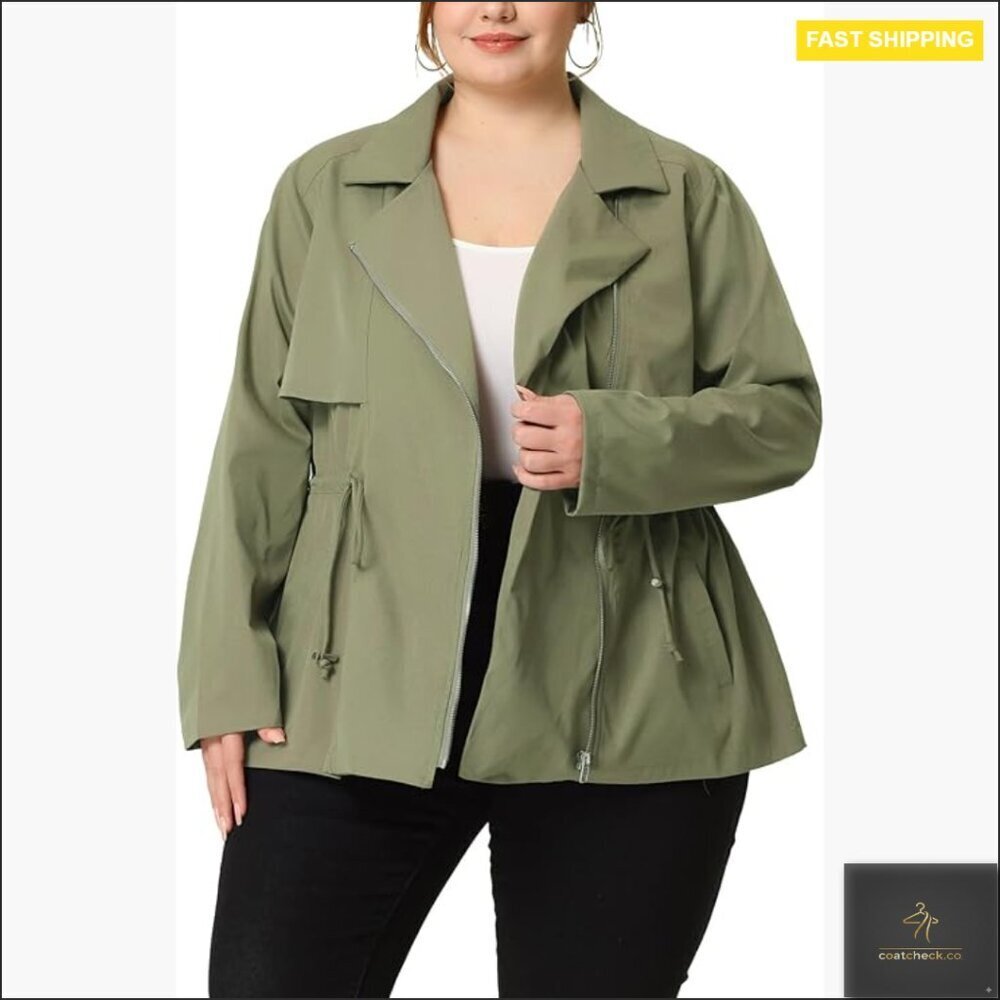 Plus Size Anorak Jacket Drawstring Waist Trench Coat Utility Chic Casual